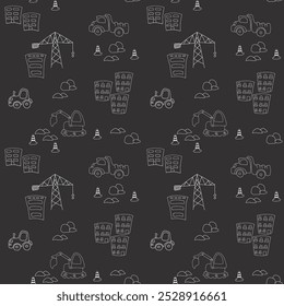 Cute construction site Seamless Pattern, Cartoon building area background, vector Illustration.