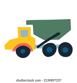 Cute Construction tractor with кred and yellow details. funny car for fabric, textile and wallpaper design in scandinavian style. Hand drawn vector illustration