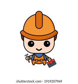 Cute Construction Worker cartoon character vector design