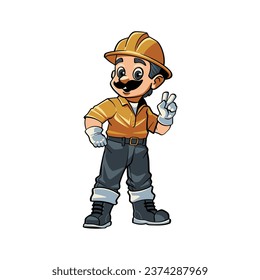 Dibujo de estilo de dibujos animados de Cute Construction Worker de la ilustración del personaje de Builder Mascot