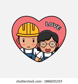 Cute construction worker couple in love 