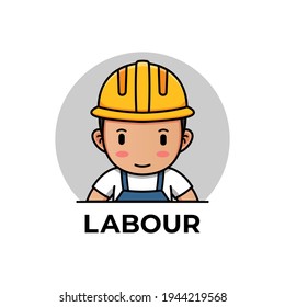 Cute construction worker wearing helmet logo