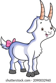 The cute contestant goat with the ribbon on the tail of illustration