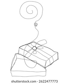 Cute continuous line cartoon character hand drawn gift box birthday christmas bonus reward decoration line art gift box shopping bonus christmas day continuous line art sketch vector.