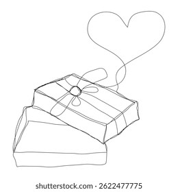 Cute continuous line cartoon character hand drawn gift box birthday christmas bonus reward decoration line art gift box shopping bonus christmas day continuous line art sketch vector.