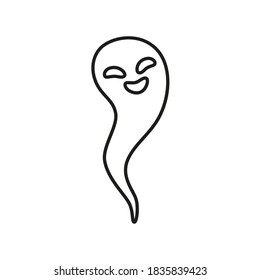 Cute contour ghost hovering in the air smiling, an element for your Halloween design. Vector illustration, in the style of doodles.