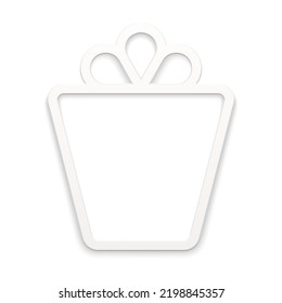 Cute contoured white gift box matte surface decorated by tied bow for holiday congratulations vector illustration. Premium Christmas tree border bauble present package shape festive design 3d template