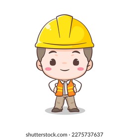 Cute Contractor o Cartoon Character de arquitectura listo para funcionar. Diseño de Concepto de Icono de Construcción de Personas. Estilo de caricatura plana aislada. Ilustración de vectores