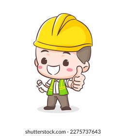 Cute Contractor or architecture Cartoon Character showing thumbs up. People Building Icon Concept design. Isolated Flat Cartoon Style. Vector art illustration