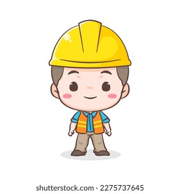 Cute Contractor or architecture Cartoon Character standing and smiling. People Building Icon Concept design. Isolated Flat Cartoon Style. Vector art illustration
