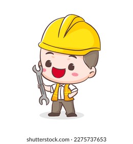 Llave de caricatura de la arquitectura o del tractor de corte. Diseño de Concepto de Icono de Construcción de Personas. Estilo de caricatura plana aislada. Ilustración de vectores