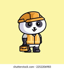 Cute contractor panda wearing a construction helmet and vest free illustration vector 