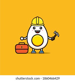 DISEÑO DE VECTOR DE MASCOTA DE HUEVO EN BOILLO DE CONTRUCCIÓN CUIDADA