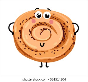 Cute cookie cartoon character isolated on white background vector illustration. Funny positive and friendly bakery pastry emoticon face icon.