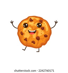 Ilustración vectorial de carácter de caricatura de cookie. Clipart de cookie, galleta cómica divertida aislada en fondo blanco. Comida, panadería, concepto de desayuno