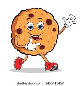 Cute Cookie Cartoon Mascot Character Walking Happily.