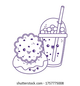 cute cookie and donut milkshake kawaii cartoon character vector illustration