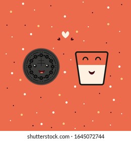 Cute cookie and a glass of milk illustration. We go together like milk and cookies.
