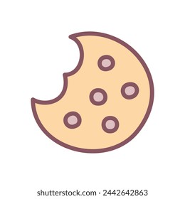 Nettes Cookie-Symbol. Handgezeichnete Illustration eines traditionellen Schokoladenkekses isoliert auf weißem Hintergrund. Kawaii-Aufkleber. Vektor 10 EPS.