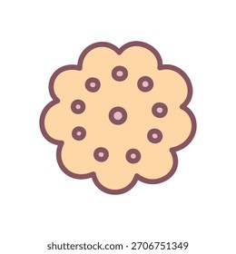 Ícone de cookie bonito. Ilustração desenhada à mão de um biscoito redondo, doce confecção em cores pastel suave. Adesivo Kawaii. Vetor 10 EPS.