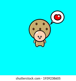 El diseño del vector del personaje de la mascota de las galletas adorable tiene amor