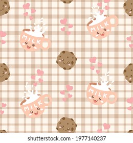 cute cookie and milk mug seamless pattern
