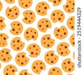Cute cookie seamless pattern background. biscuits pattern background. chocolate chips pattern background. Cartoon illustration of Cookies. biscuits illustration.