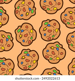 cute cookie seamless pattern background. doodle Cookies seamless pattern. chocolate chips seamless pattern background. Cartoon illustration of Cookies pattern. 