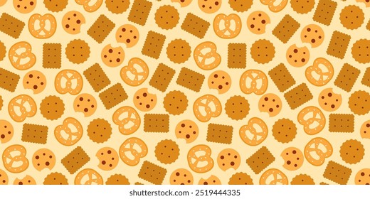 Lindo fondo de patrón de galletas sin fisuras. fondo de patrón de galletas. fondo de patrón de chips de chocolate. Ilustración de dibujos animados de galletas. ilustración de galletas.