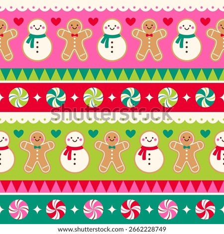 Cute cookies and candy design with seamless striped design for new year and christmas holidays background.