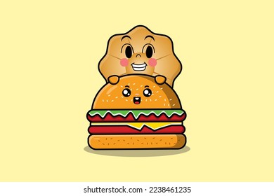 Cute Cookies cartoon character hiding in burger illustration in flat modern design