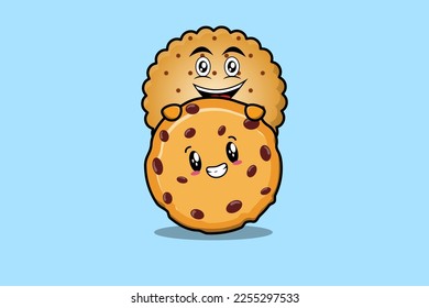 Cute Cookies cartoon character hiding in biscuits illustration in flat modern design