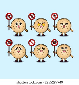 Cute Cookies cartoon character holding traffic sign illustration in modern 3d style design