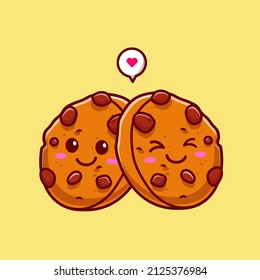 Ilustración del icono del vector de dibujos animados Cute Cookies Pareja. Vector Premium aislado de objetos alimentarios. Estilo de dibujo plano