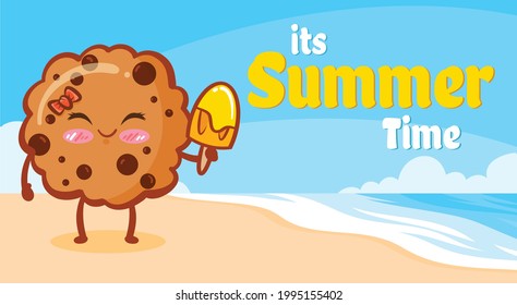 cute cookies holding ice cream with a summer greeting banner.