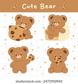 Cute cookies kawaii food with cute teddy bear sticker