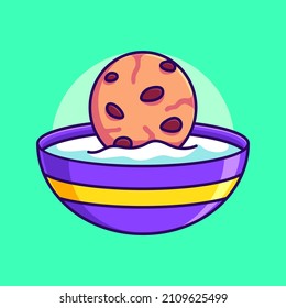 cute cookies with milk in mug vector illustration. biscuit with milk flat design cartoon
