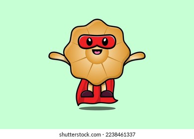 Cute Cookies superhero character flying illustration cartoon vector in 3d modern style design