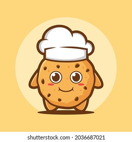 Cute Cookies wearing chef hat vector illustration, Cute Cartoon cookies.