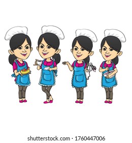 cute cooking girl vector illustration