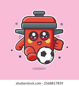 cute cooking pot character mascot playing football isolated cartoon