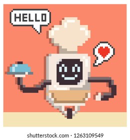 cute cooking robot in pixel art