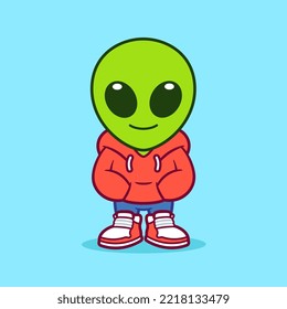 Cute Cool Alien Standing Illustration