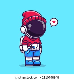 Cute Cool Astronaut Wearing Beanie Hat Cartoon Vector Icon Illustration. Science Technology Icon Concept Isolated Premium Vector. Flat Cartoon Style