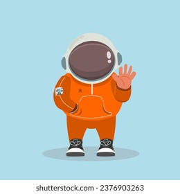 Cute cool astronaut wearing helmet and orange sweater vector illustration 