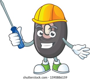 Cute and cool automotive black beans presented in mascot design