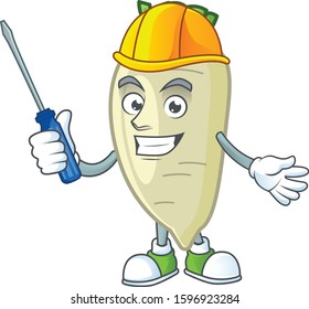 Cute and cool automotive white radish presented in mascot design