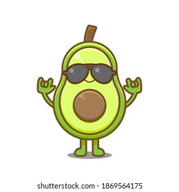 Kühle Avocado. Vektorgrafik von Chibi-Zeichen einzeln auf weißem Hintergrund.