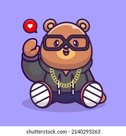 Ilustración Del Icono Del Vector De Caricatura De Caricatura De La Mano De Oso Frío Y De La Mano De Onda. Vector Premium Aislado Con Concepto De Icono De Moda Animal. Estilo de dibujo plano