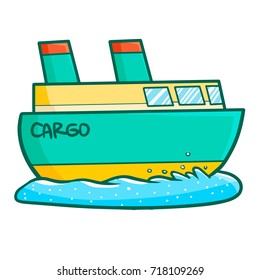 Cute and cool big cargo ship sailing - vector.